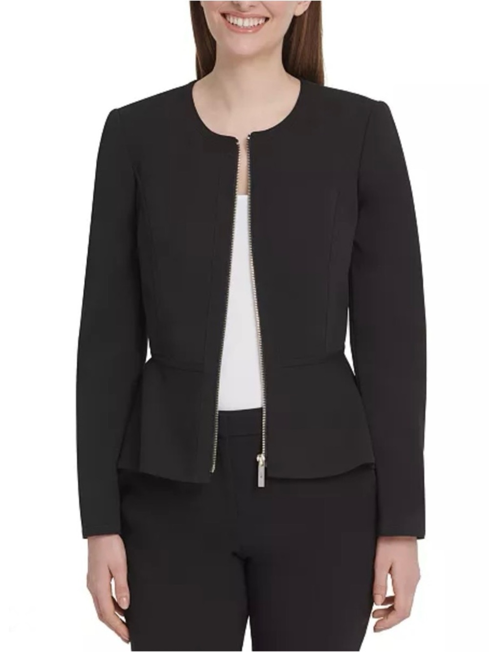 NWT DKNY Black Peplum Zipped Suit Jacket Blazer
